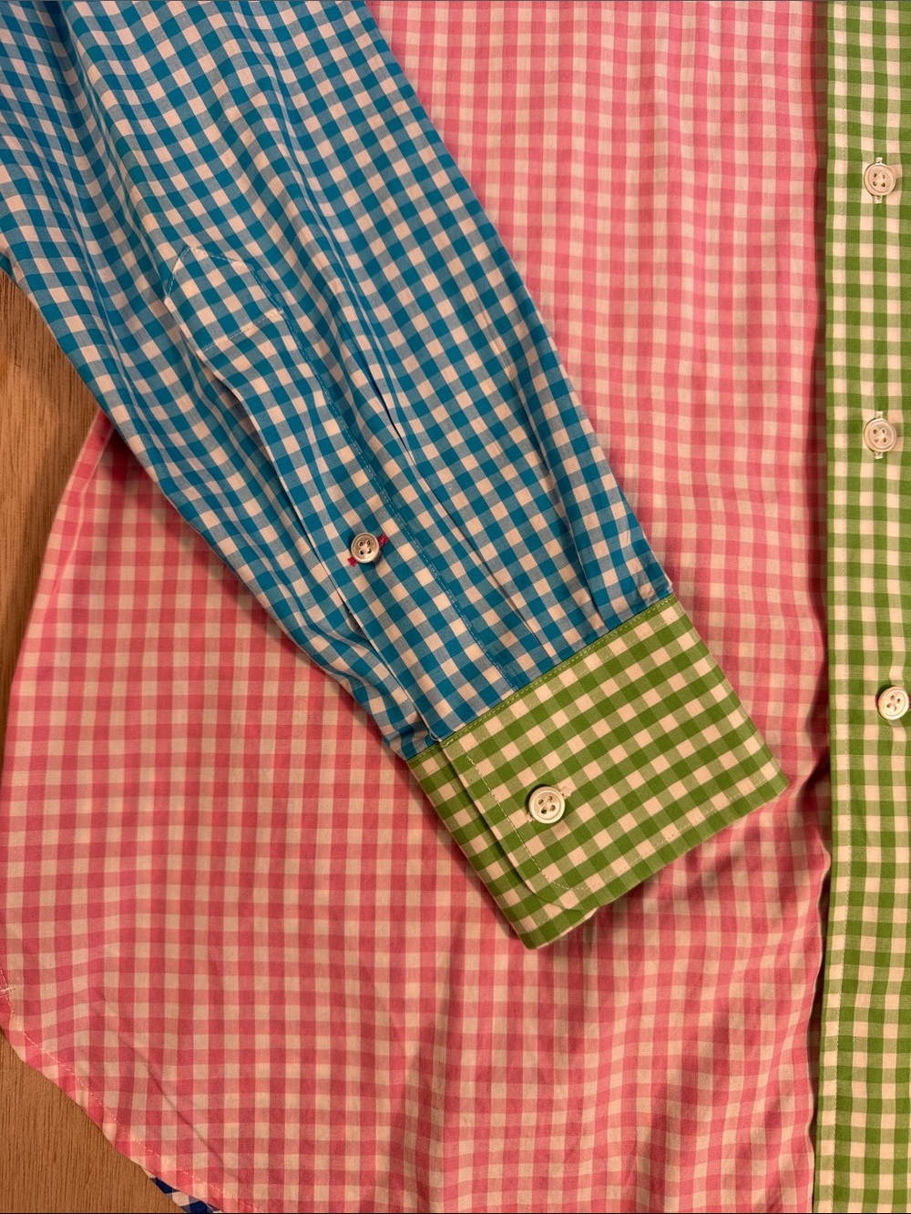Lilly Pulitzer via Palm Beach Colorblock Gingham Button-Down Shirt Blue, Pink M - Picture 5 of 9